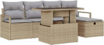 Rantry 6-teilige Garten Sofa Set mit Kissen Beige Poly Rattan Gartenlounge Model3359787