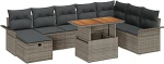 Rantry 9-teiliges Garten Sofa Set mit Kissen Grau Poly Rattan Gartenlounge Model3359926