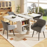 KAZZIO teleskoopiline s&ouml;&ouml;gilaud riiulitega, ruumi s&auml;&auml;stev k&ouml;&ouml;gilaud, s&ouml;&ouml;gilaud kolme riiuliga, pikendatav s&ouml;&ouml;gilaud k&ouml;&ouml;ki ja elutuppa (valge (140 x 80 cm))