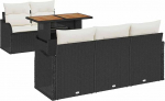 6-teiliges Garten Sofa Set mit Kissen Schwarz Poly Rattan Akazie, 2-Sitzer Garten Sofa mit Kissen Schwarz Poly Rattan Gartenlounge Model3349396