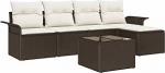 5-teiliges Garten-Sofa-Set mit Kissen Grau Poly-Rattan, 2-Sitzer Garten-Sofa mit Stauraum & Kissen Braun Poly-Rattan Gartenlounge Model3353997