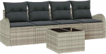 5-teiliges Garten-Sofa-Set mit Kissen in Hellgrau aus Poly-Rattan, 2-Sitzer Garten-Sofa mit Stauraum & Kissen in Hellgrau aus Poly-Rattan Gartenlounge Model3354581