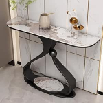 Konsoollaud esikusse, kerge luksuslik kiviplaat, loominguline koridorilaud sissep&auml;&auml;suks musta s&uuml;sinikterasest raamiga, t&ouml;&ouml;stuslik stiilne diivanilaud koridorile