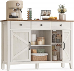 VASAGLE k&ouml;&ouml;gikapp, sahtlitega k&uuml;ljepaneel, ustega hoiukapp, reguleeritav riiul, maastikuline stiil elutuppa, k&ouml;&ouml;ki, 40 x 114,5 x 80 cm, vintage valge/honepruun BBK371W02V1