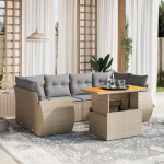 Modernes Diivan-Set, 7-teilig, mit Kissen in Beige aus Polyrattan, Set f&uuml;r Schlafsofa, Wohnzimmer, Sofa, Set f&uuml;r den Au&szlig;enbereich, Modell 3272095