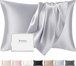 Muama Silk Pillowcase for Hair and Skin with Hidden Zip,100% 19 Momme Mulberry Silk on Both Sides, 40 x 60 cm, 1 Piece, Silver Grey