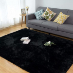 Rug, Living Room Rug, Super Soft CHOSHOME Shaggy Rug, Fluffy Non-Slip Underside, Modern Rugs, Shaggy Rug, Plain Deep-Pile Rugs, Long Pile Rugs, 120 x 180 cm, Black
