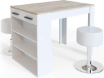 Vicco Bar Table, Dining Table, Bistro Table, Dining Table, Drawer, Shelf, Bar, White, Optionally with Bar Stools (Sonoma White with Bar Stools)