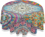 Xigua Mandala Round Tablecloth with Umbrella Hole and Zipper, Outdoor Tablecloth, Leak-Proof, Polyester Tablecloth for Kitchen, Patio, Garden, Party, Picnic, Decoration
