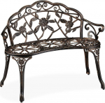 Relaxdays Garden Bench, 2 Seater, Roses, Patio, Balcony, Aluminium & Cast Iron, Antique Bench, HBT: 78 x 99 x 52 cm, Bronze