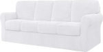 CHUN YI Stretch Sofa Covers, 4 Seater with Four Separate Cushions and Backrests, Stylish Jacquard Spandex Fabric Sofa Slipcover for Living Room Furniture Protector (4 Seater, White, 9 Pieces)