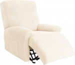 NILUOH Stretch Relax Cover 4 Pieces T Type Jacquard Lazy Boy Chair Covers with Side Pocket Recliner Sofa Slipcover Non-Slip Fit Furniture Protector with Elastic Base T-Beige