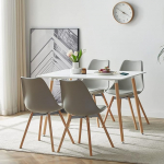LafeuR Dining Room Group Dining Table with 4 Chairs, Rectangular Kitchen Table Set, Dining Set for Kitchen, Dining Room and Living Room (White Table + 4 Grey Dining Chairs)