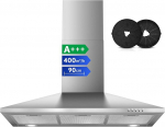 SNDOAS A+++ pliidikupu 90 cm ringlus 400 m&sup3;/h aktiivs&ouml;efiltriga, ventilaator / ringlusseade, vaikne puutetundlik juhtimine, 3 v&otilde;imsusastmega k&ouml;&ouml;gi seinakupu.