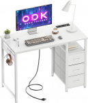 ODK v&auml;ike kirjutuslaud 3 riidest sahtliga, 100 x 48 x 75,5 cm, arvutilaua 2 pesa ja USB pordiga, p&ouml;&ouml;ratav arvutilaua, kontorilaud v&auml;ikesesse kodukontorisse, valge