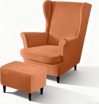 3-osaline sametist Wingback tool viskamine koos jalamiga (ilma toolita), Stretch Velvet tugitooli kate, elastne kaitsev kate tooli kate k&otilde;rge seljatugi tugitoolile, pestav (aprikoosipunane).