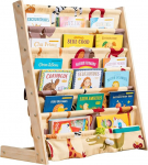 Montessori laste raamaturiiul, 75 x 30 x 79 cm, raamaturiiul 6 tasandiga ja kangastega, avatud puidust lasteriiul raamatute ja m&auml;nguasjade hoidmiseks ja esitlemiseks (naturaalne puit)