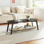 [en.casa] Taivalkoski kohvilaud hoiuruumiga Bambus 120 x 43 x 40 cm K&otilde;rvallaud alumise riiuliga Diivanilaud Ovaalne must rotangi v&auml;limusega