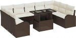 10-teiliges Garten Sofa Set mit Kissen Braun Poly Rattan, 2-Sitzer Garten Sofa mit Stauraum & Kissen Braun Poly Rattan Gartenlounge Model3357441