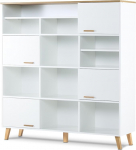 Konsimo Frisk Collection Shelf, White Bookcase in Scandinavian Style, Standing Shelf for Living Room or Bedroom, Robust Wooden Shelf, 150 x 160 x 46 cm, Bookcase with Wooden Legs