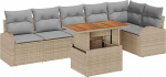 7-teiliges Garten Sofa Set mit Kissen Beige Poly Rattan, 2-Sitzer Garten Sofa mit Stauraum & Kissen Beige Poly Rattan Gartenlounge Model3358331