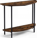 FANTASK Konsolentisch Schmal, 100 x 29,5 x 80 cm, Halbrunder Flurtisch mit 2 offenen Ablagen, Moderner Beistelltisch f&uuml;r Flur, Eingang & Wohnzimmer (Rustikales Braun)