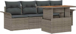5-teiliges Garten-Sofa-Set mit Kissen Grau Poly-Rattan, 2-Sitzer Garten-Sofa mit Stauraum & Kissen Grau Poly-Rattan Gartenlounge Model3358001