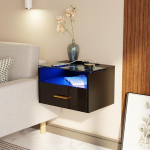 Riputatav &ouml;&ouml;kapp valgusega, puidust &ouml;&ouml;kapp koos sahtliga, laadimisjaam, AC-pesa, 2 USB ujuv &ouml;&ouml;kapp LED-valgusribaga, seinariiul magamistuppa, elutuppa, 42 x 30