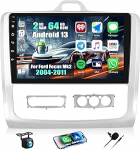 CAMECHO 2+64G 9-tolline satelliitnavigatsiooniga autoraadio Ford Focus Mk2 2004-2011 Android 13 GPS Bluetooth raadio traadita Carplay Android Car FM RDS WiFi EQ Mirror Link + tagantvaate kaamera HD puuteekraaniga