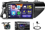 Hikity 4+64GB Android 15 Car Radio Pour Toyota Hilux Pick Up AN120 2015-2020 Avec Carplay sans Fil Android Car, 10.1 Pouces &Eacute;cran Tactile Avec GPS Bluetooth WiFi FM/RDS DSP Cam&eacute;ra de recul