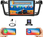 Hikity 2G + 64G Android 15 autoraadio Peugeot 508 2012-2016 9-tollise puuteekraaniga, 2 DIN stereo juhtmevaba Carplay, Android auto, raadio FM/RDS, BT, GPS, WiFi + tagurduskaamera + mikrofoniga