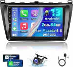 2+64G Android autoradio Mazda 6 Ⅱ Combi 2.2 GH 2007-2012 juhtmevaba Carplay ja Android autoga - 9-tolline puutetundlik raadio koos WiFi GPS EQ 28 t&ouml;&ouml;laua teemaga + AHD tahavaate kaamera ja mikrofoniga