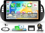 4G + 128G traadita Carplay Android 15 autoraadio Fiat 500 2007-2015 9-tolline Incell puuteekraaniga autoraadio traadita Android auto GPS navigatsiooniga WiFi peeglilink Bluetooth FM/RDS/EQ/SWC tagumine vaade