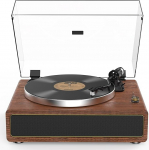 Retrolife plaadim&auml;ngija koos integreeritud k&otilde;larid Belt Drive 33/45 RPM Vinyl Record Player toetab Bluetooth Playback Auto-Stop funktsiooni RCA Out ja Aux-In Yellow/Brown