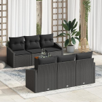 Rantry 7-teiliges Garten Sofa Set mit Kissen Schwarz Poly Rattan Akazie Gartenlounge Model3356448