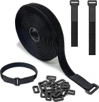 QQdou Verstellbare Kabelb&auml;nder, 1 Rolle, 2 cm x 5 m, robuster Klettverschluss mit 15 Schnallen, schwarz, wiederverwendbar, stark klebend, Kabelbinder, Drahtmanagement, Kabel-Organizer, freie