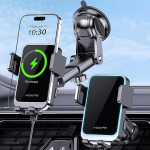MOKPR auto mobiiltelefoni hoidja koos laadimisfunktsiooniga, 15 W induktiivne laadimisjaam, auto ventilatsiooniava armatuurlaua tuuleklaas iPhone 16/15/14/13/12 seeria ja Samsung S24/23/22 LG jaoks koos LED-valgusega (must)