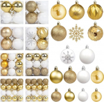 DomeStar 112 tk j&otilde;ulupuu Baubles Set, j&otilde;ulukujutiste kaunistused, Glittery Shatterproof Baubles Gold White for Christmas Tree Wreath J&otilde;ulupidu Pulmad
