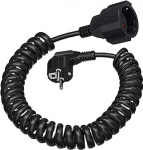 Schuko pikenduskaabel, kaitsekontakt-spiraalkaabel, veniv 0,6 m kuni 2 m max, IP20 pikenduskaabel (230 V/16 A), spiraalkaabel 3 x 1,0 mm&sup2; koos Schuko pistikuga ja &uuml;henduskohaga, must