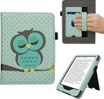 kwmobile Flip Cover &uuml;hildub Amazon Kindle Paperwhite (2024)/Colorsoftiga - &uuml;mbris randmerihmaga Owl Sleep Turquoise Brown Mint Green