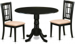 East West Furniture DLNI3-BLK-C 3-Piece Set Includes Round Dining Table with Dropleaf and 2 Upholstered Linen Fabric Kitchen Chairs 106 x 107 cm