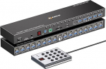 16 Port KVM Switch HDMI 4K @ 60Hz EDID simulatsioon, 1U Rack Mount USB 3.0 HDMI KVM Switch 16 PC / serverile, 6 USB 3.0 porti, TF/SD, Audio, RS232, 12 V toiteallikaga, kontroller ja 16 USB kaabliga