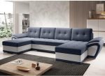 MODERNO Living Room Landscape Sofa with Sleep Function Enzo U - Sofa U-Shape with Bed Box - Modern Corner Sofa Bed - Quilted Sofa Bed - Two-Tone Sofa Bed - Dark Blue/White