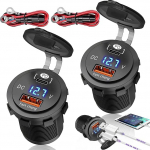 2 sigaretis&uuml;&uuml;taja USB pakett koos pinge n&auml;iduga, kahe pordi kiirlaadija autolaadija, adapter PD 30 W USB C & QC 3.0 autolaadija, 12 V autolaadijaga &uuml;hilduv