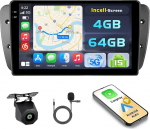 Hikity Android 15 4+64G autoraadio Seat Ibiza 6J 2009-2014 9-tollise Incell puuteekraaniga, autoraadio 2DIN traadita Carplay Android autoga, FM/RDS raadio BT GPS WiFi tagurduskaamera + mikrofoniga