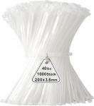 1000 kaablisidemete pakk, valge, 200 mm x 3,6 mm, t&ouml;&ouml;stuslikud kaablisidemed, mitmeotstarbelised UV-kindlad, vastupidavad, v&auml;ikesed nailonist, iselukustuvad 18 kg t&otilde;mblukud aiandusse, koju, kontorisse, t&ouml;&ouml;kotta ja