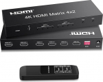 FERRISA 4x2 HDMI Matrix Switch, 4 in 2 Out Matrix HDMI Video Switcher Splitter + Optiline & L/R Audio v&auml;ljund, Support Ultra HD 4K x 2K, 3D 1080P, Audio EDID Extractor koos IR puldiga ja toiteallikaga