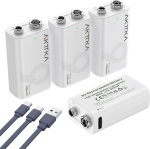 4 Pack 1000mAh 9V laetav liitium aku koos USB Type-C laadimiskaabliga - sobib ideaalselt selliste t&auml;psusseadmete jaoks nagu portatiivsed multimeetrid, metallidetektorid ja kaabli testerid.
