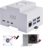 GeeekPi Raspberry Pi 5 korpus, DIN Rail ABS korpus koos aktiivse jahutusventilaatoriga Raspberry Pi 5 jaoks, modulaarne kast elektripaneelide jaoks