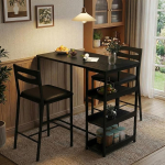 Litake s&ouml;&ouml;gilaua komplekt 2 inimesele koos 3 hoiuriiuliga, k&ouml;&ouml;gilaud ja toolid 2 polsterdatud toolile ja paksule puidust lauale, 3-osaline s&ouml;&ouml;gilauakomplekt v&auml;ikesesse tuppa, korterisse, stuudiosse, mustas toonis